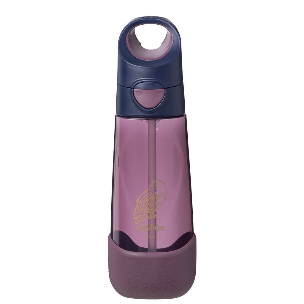 b.box Purple tritan water bottle with navy cap on a white background harry potter