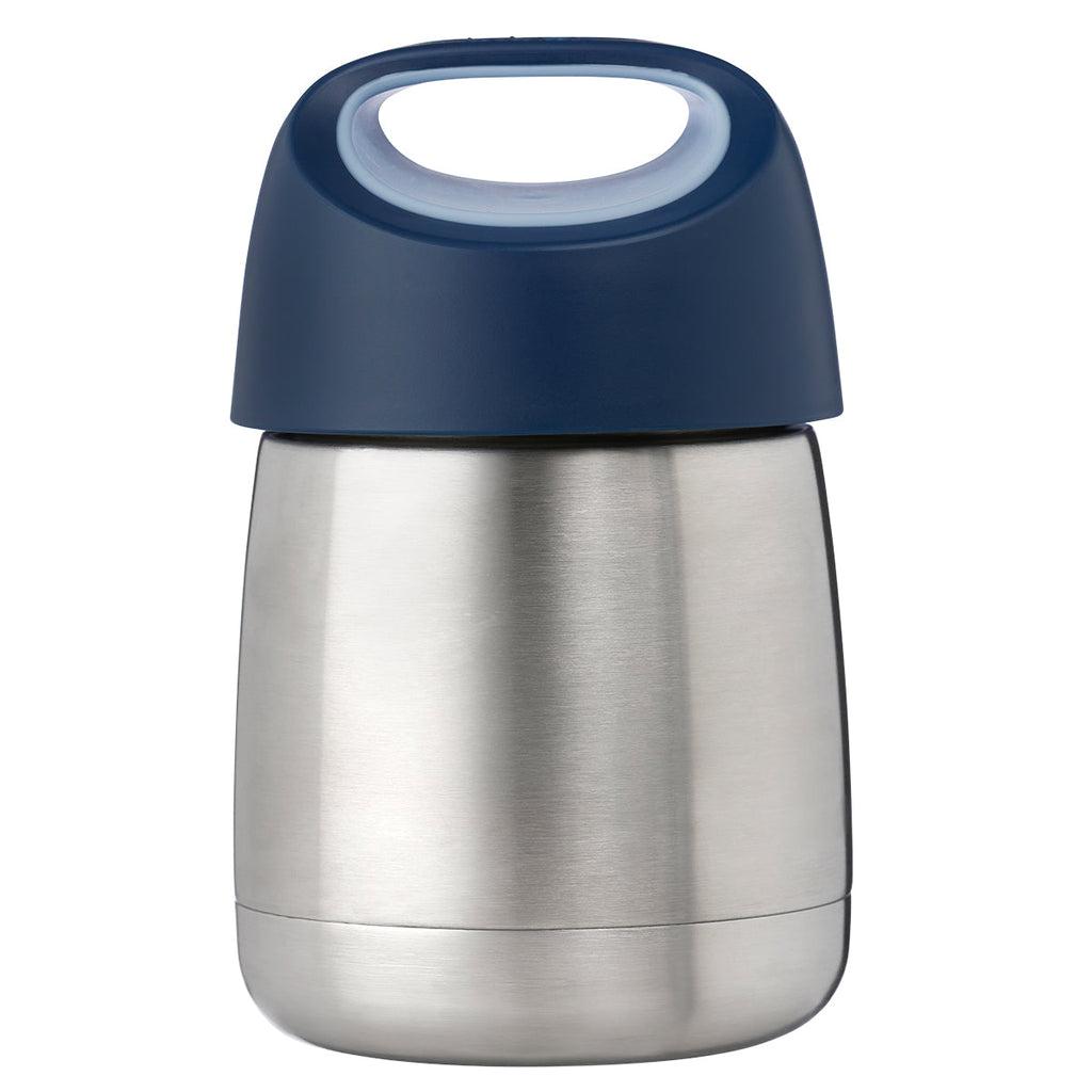 b.box Stainless steel thermos with a blue lid on a white background
