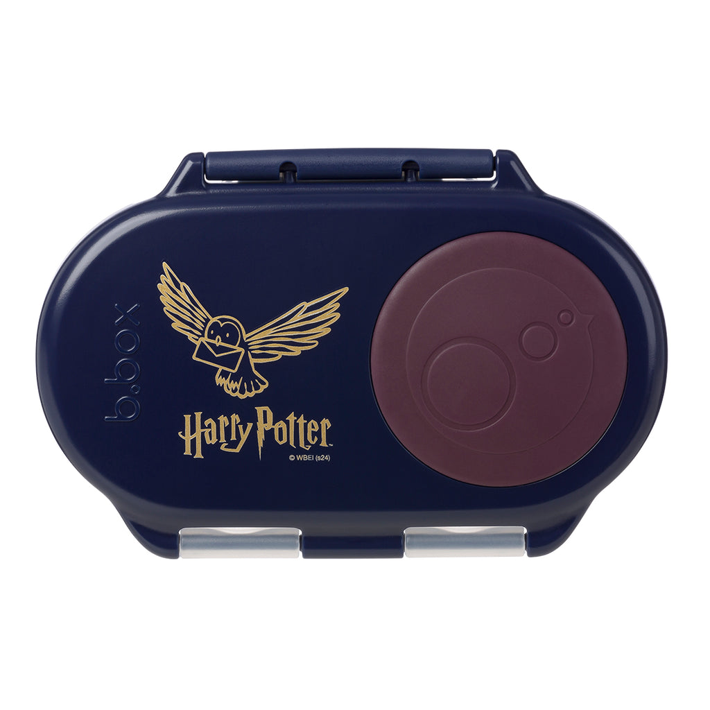 bbox Navy blue container with 'Harry Potter' branding featuring an owl logo on a white background