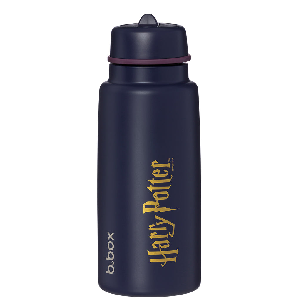 b.box Navy blue water bottle with 'Harry Potter' branding on a white background