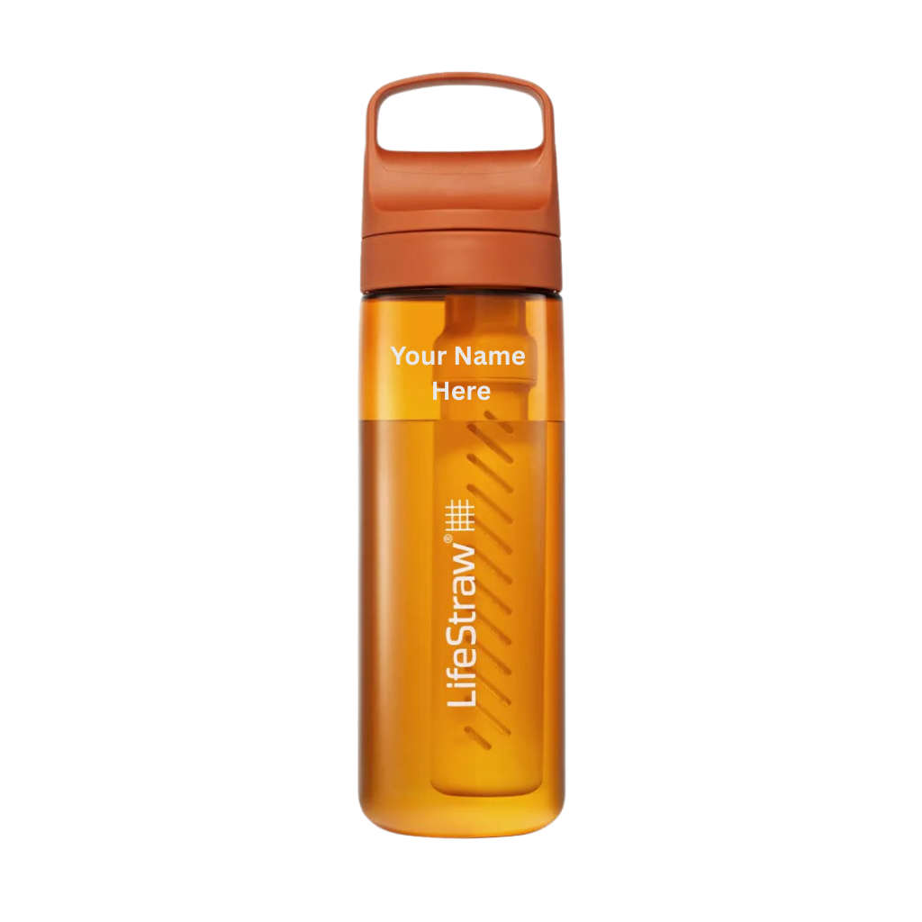 Kyoto Orange LifeStraw filter water bottle with name engraving
