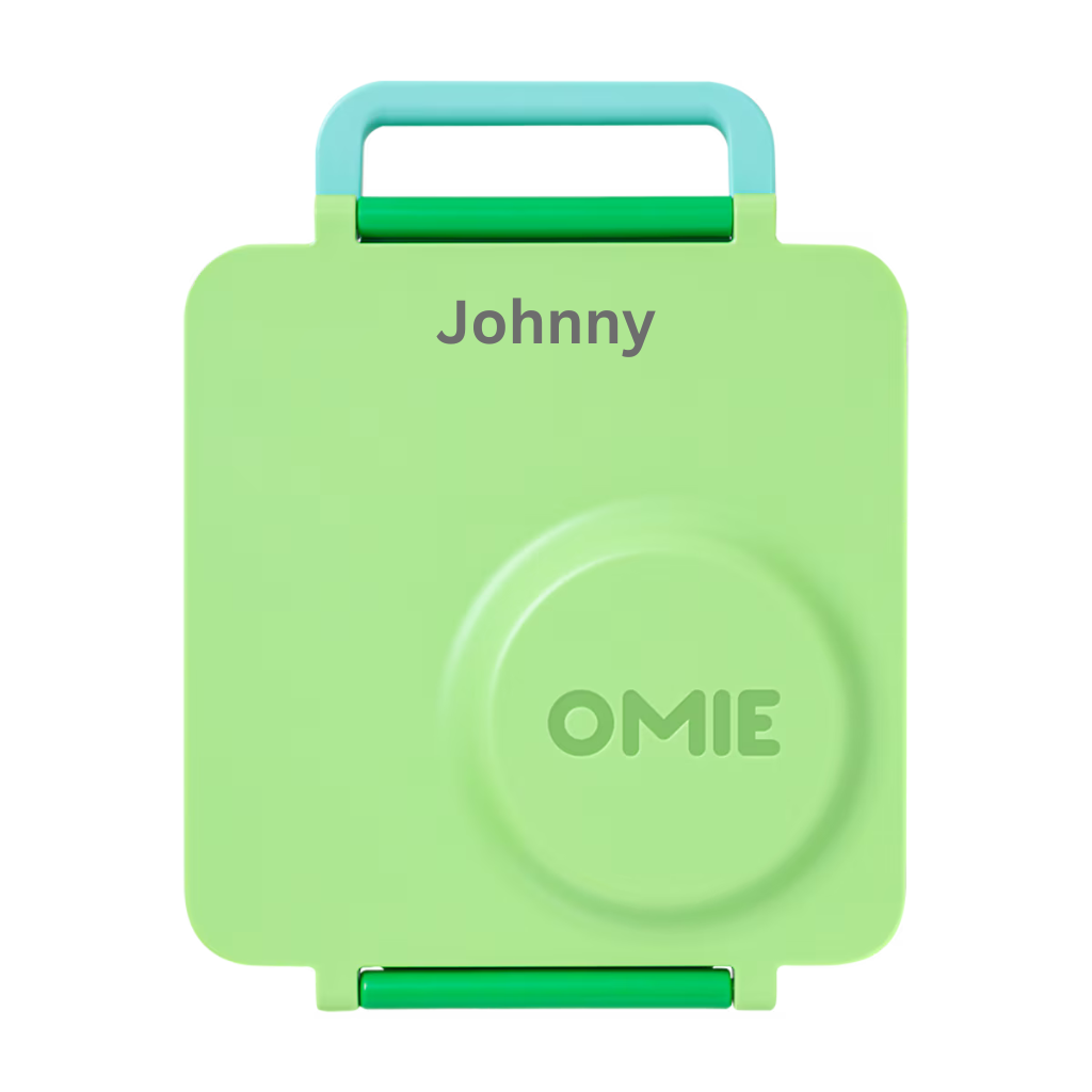 Omie kids lunchbox V2 in apple green with a name engraved