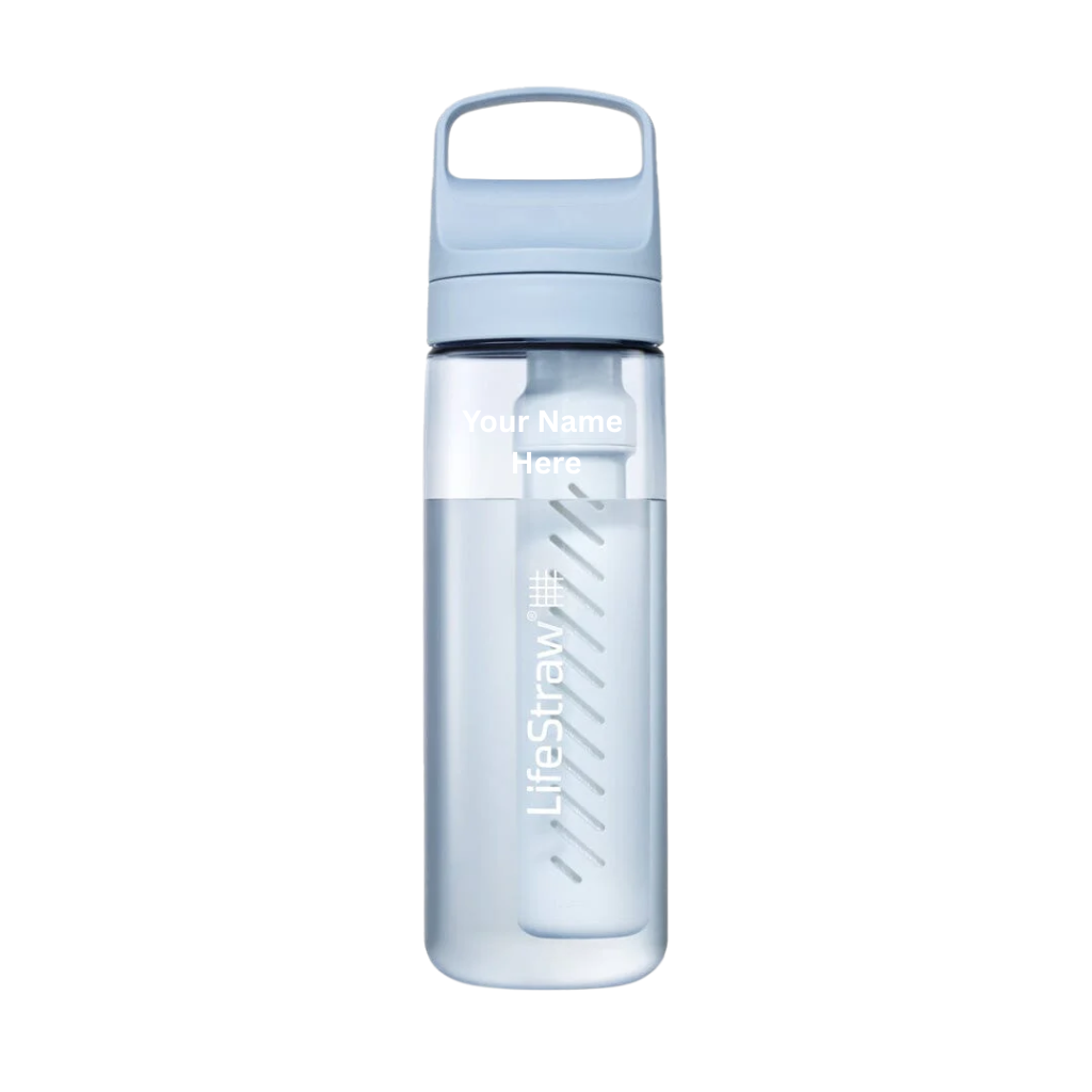 Icelandic Blue LifeStraw filter water bottle with name engraved