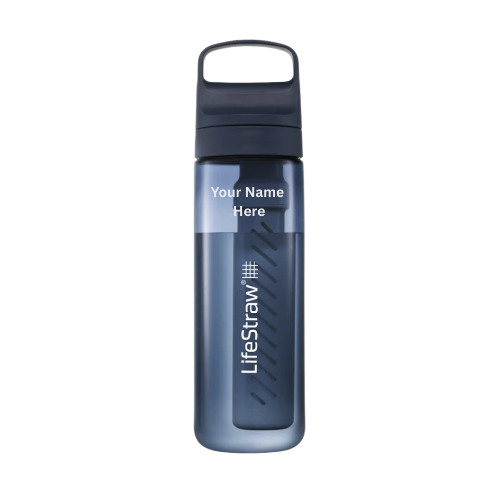 Aegean Sea Blue LifeStraw filter water bottle with personalised name engraved