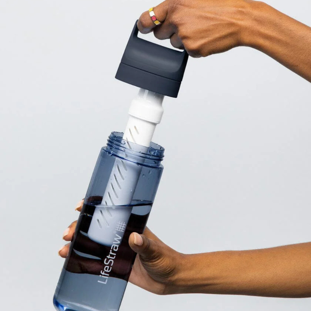 Two-stage filter straw inside LifeStraw Go bottle