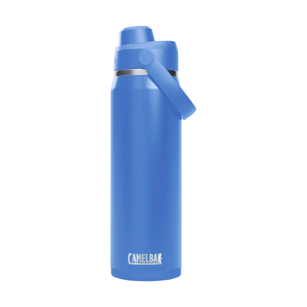 Camelbak sky Blue water bottle with a handle on a white background