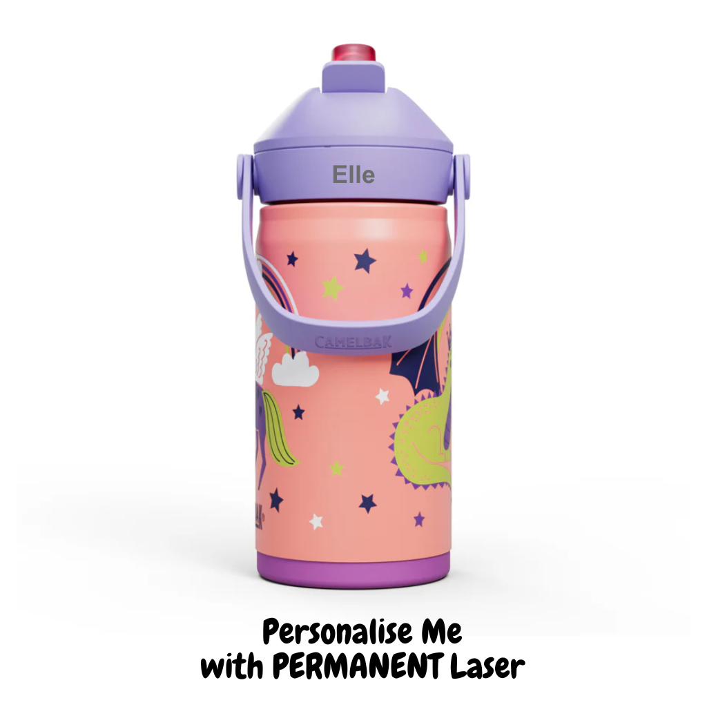 Personalised Camelbak thrive kids insulated stainless steel drink bottle in unicorn magic