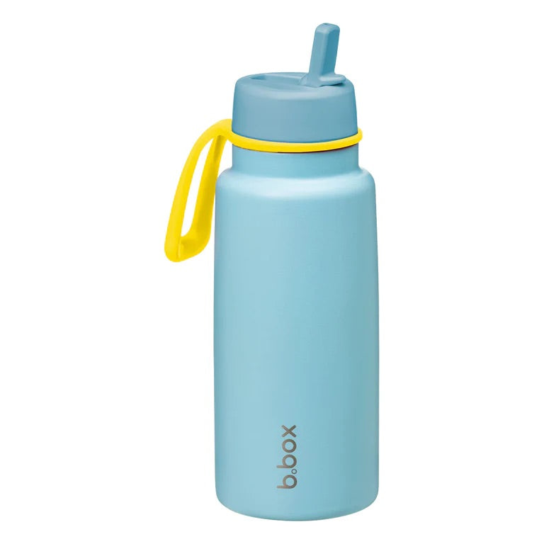 bbox flip top 1 litre insulated stainless steel drink bottle in pool side blue colour with sipper lid