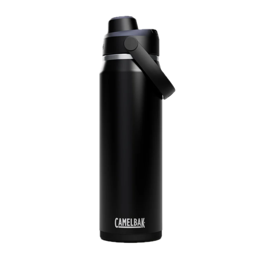 Black CamelBak water bottle on a white background
